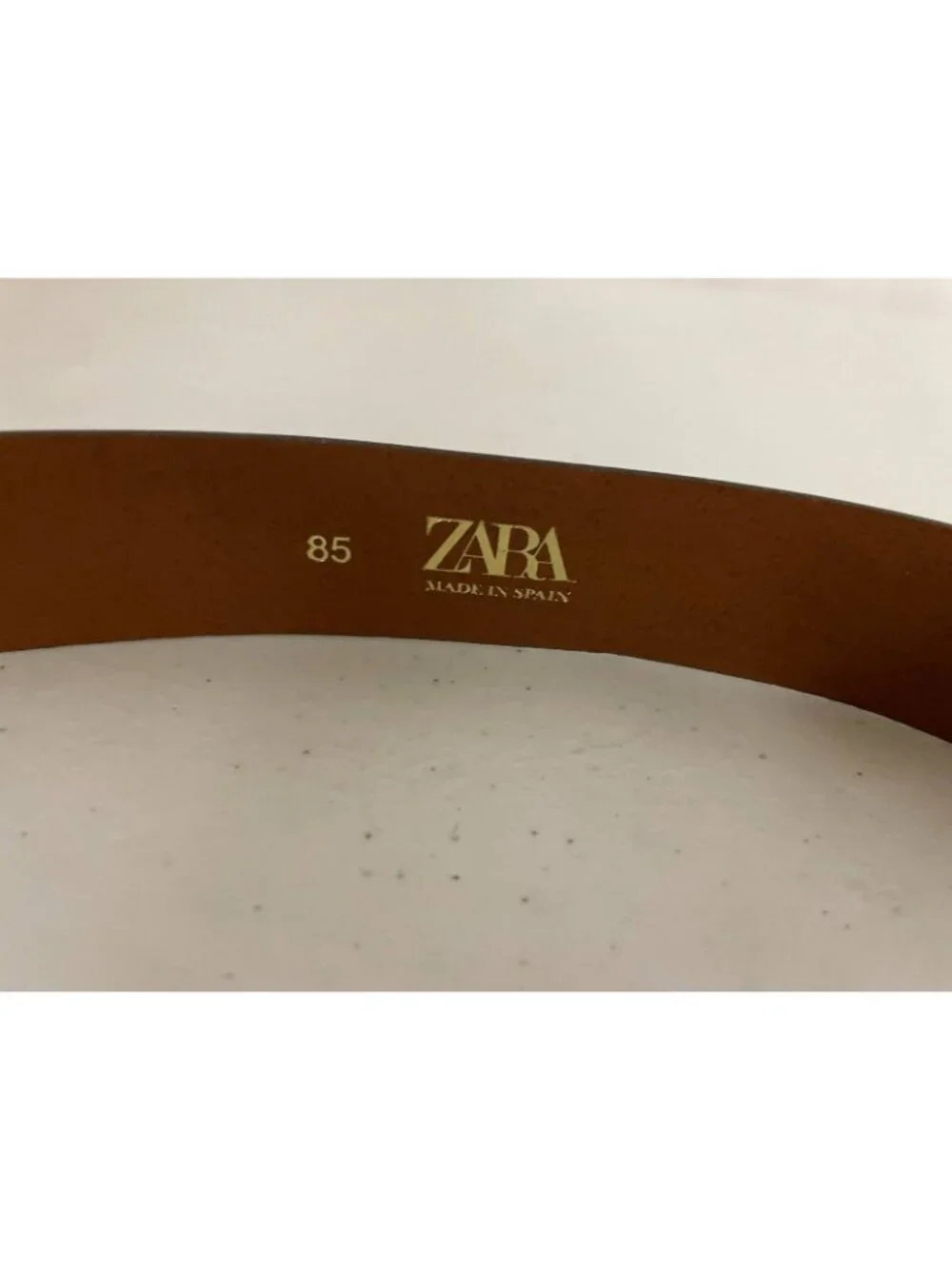 New Zara Brown Leather Belt EU 85 US 32 Gold Tone Buckle NWT